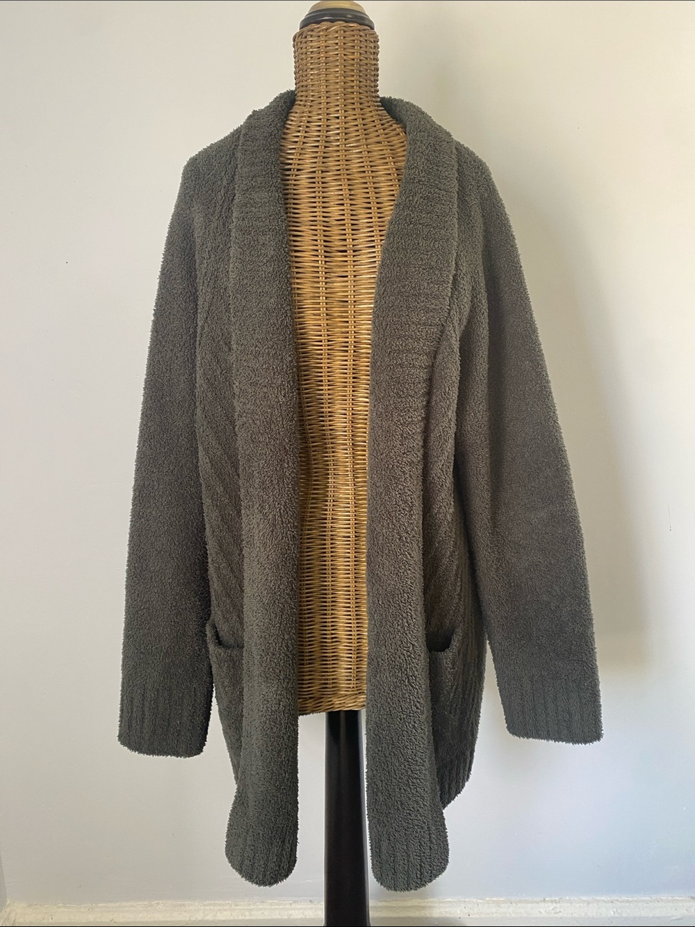 Barefoot Dreams CozyChic Plush Open-Front Gray Cardigan